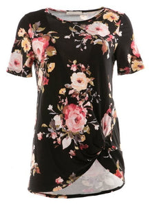FLORAL PRINT KNOT HEM TOP