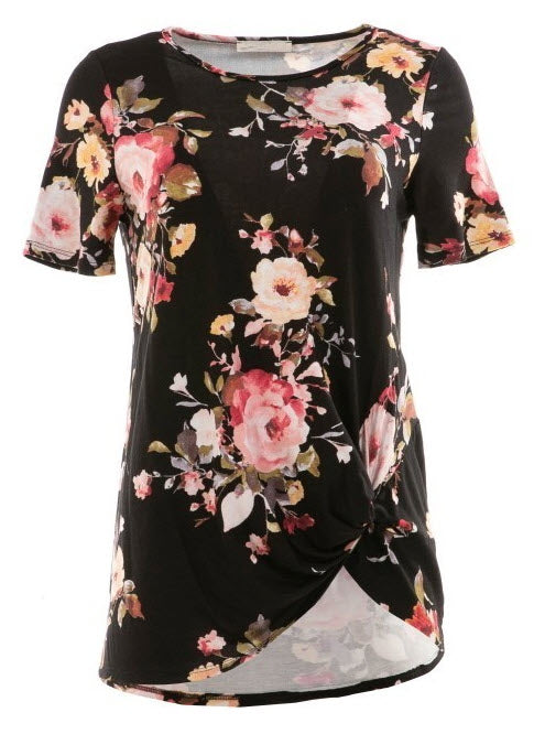 FLORAL PRINT KNOT HEM TOP