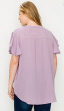 Load image into Gallery viewer, PLUS SIZE RUFFLE SLEEVES HI-LOW TUNIC TOP WITH TIE DETAIL