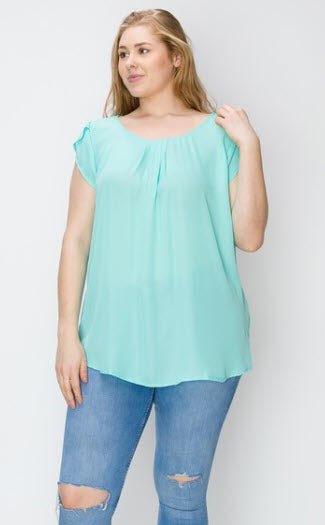 PLUS SIZE SHORT TULIP SLEEVES TUNIC TOP WITH CRISSCROSS BACK