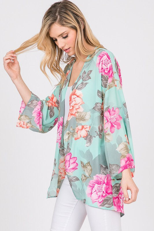 MINT FLORAL KIMONO