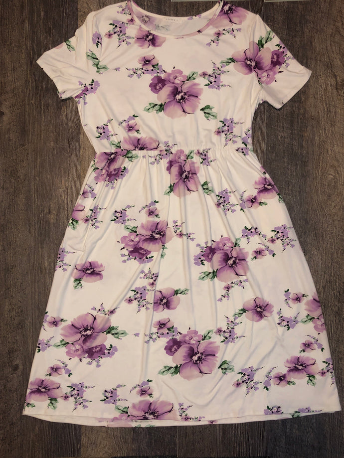 PLUS LILAC SHORT SLEEVE FORAL PRINTED MIDI DRESS