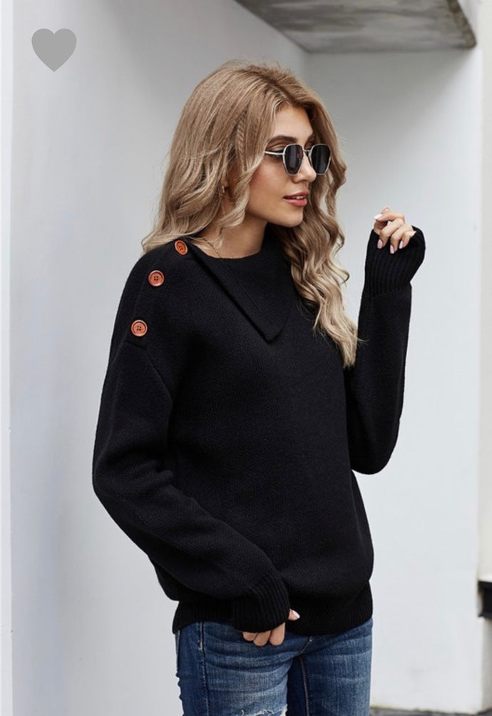 Buttoned Cowl Neck Sweater