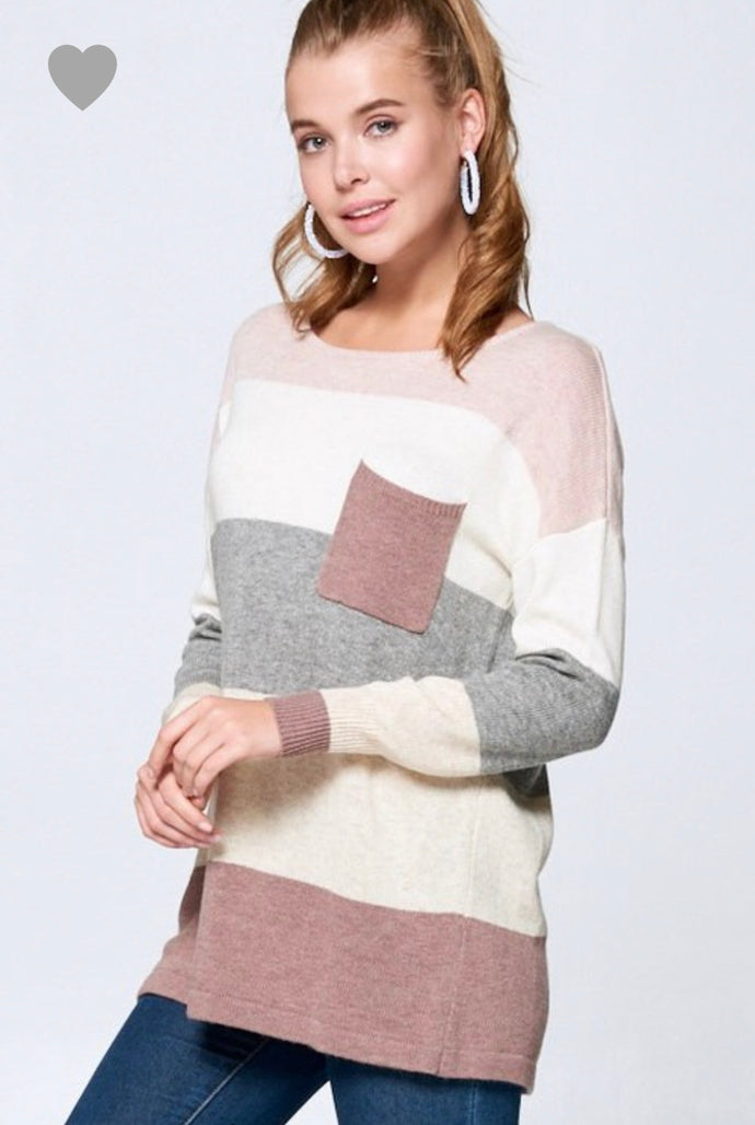 LONG SLEEVE COLOR BLOCK SWEATER