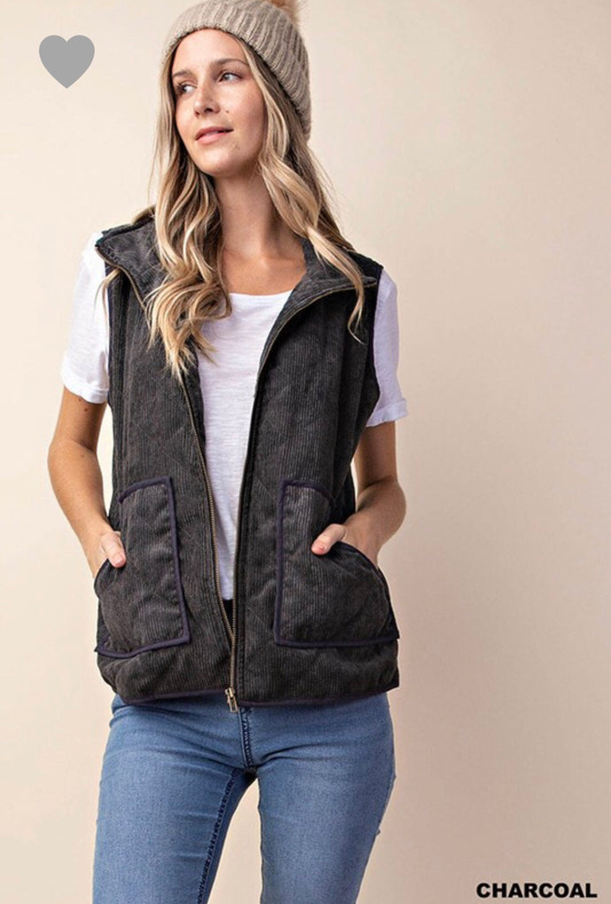 CHARCOAL CORDUROY VEST